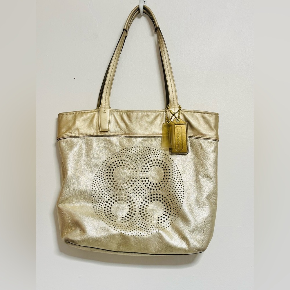 Coach Metallic Gold Perforated Tote Shoulder Bag